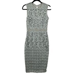 Little Mistress Women’s Sheath Dress Size 4 Floral Lace Sleeveless Gray Cocktail